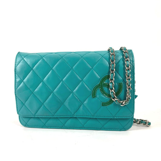 Chanel Quilted Leather Flap Wallet On Chain Clutch Bag Turquoise