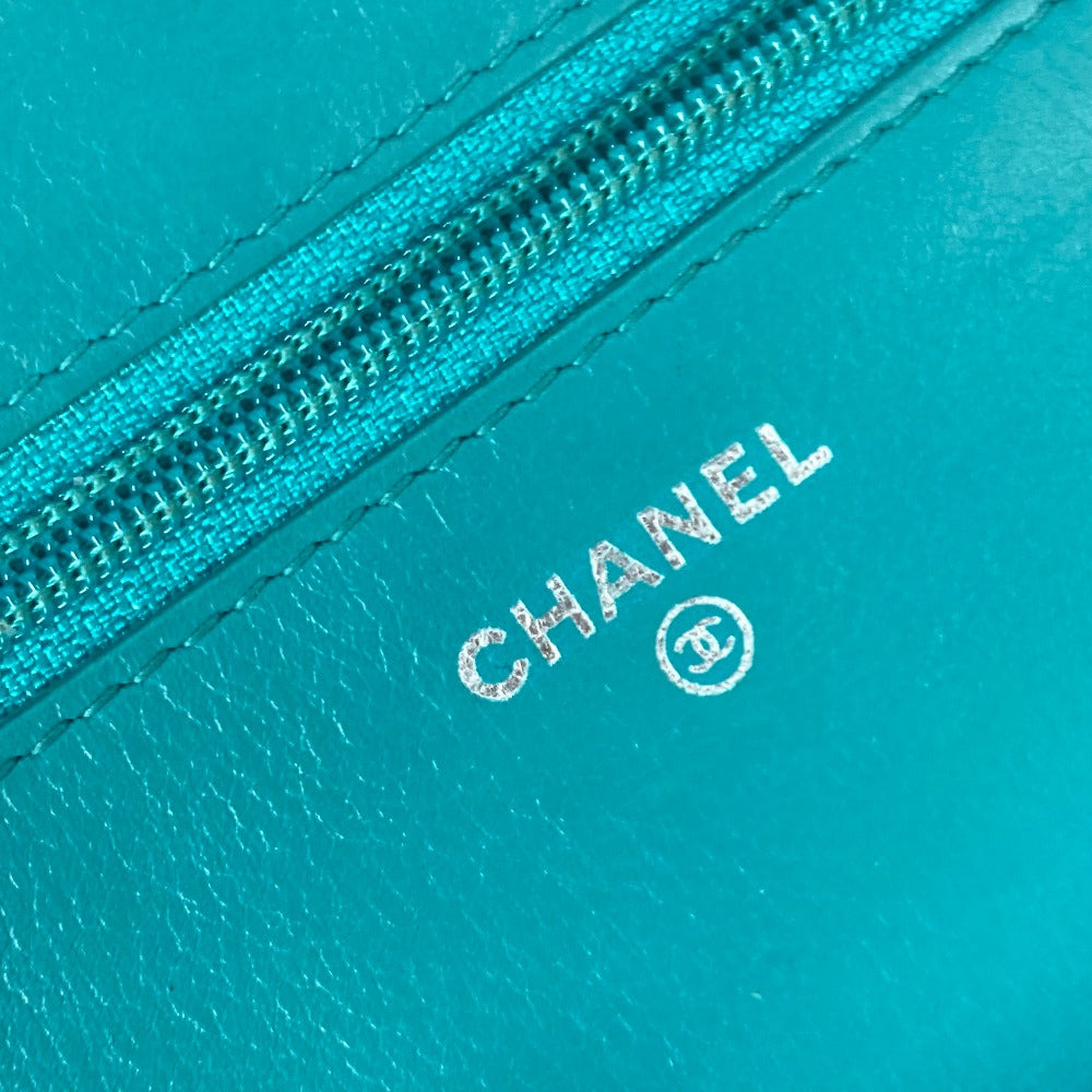 stamp Chanel Quilted Leather Flap Wallet On Chain Clutch Bag Turquoise
