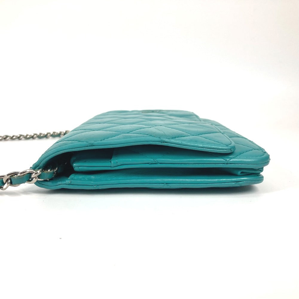 side Chanel Quilted Leather Flap Wallet On Chain Clutch Bag Turquoise