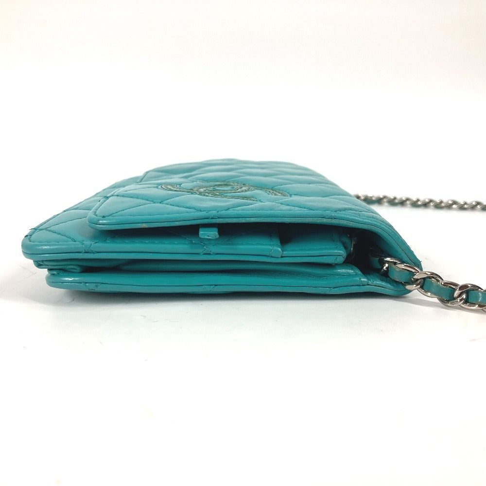 side Chanel Quilted Leather Flap Wallet On Chain Clutch Bag Turquoise