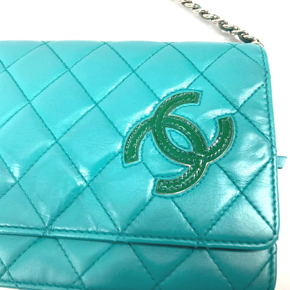 logo Chanel Quilted Leather Flap Wallet On Chain Clutch Bag Turquoise