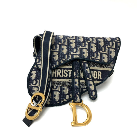 Christian Dior Oblique Embroidered Saddle Waist Bag Blue