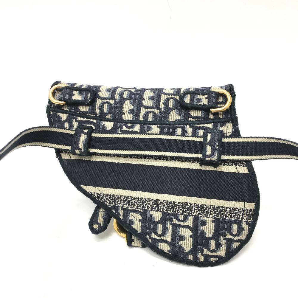 close up of back Christian Dior Oblique Embroidered Saddle Waist Bag Blue
