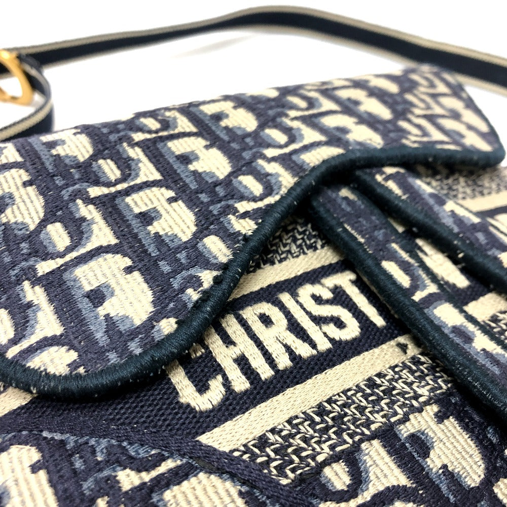 flap Christian Dior Oblique Embroidered Saddle Waist Bag Blue