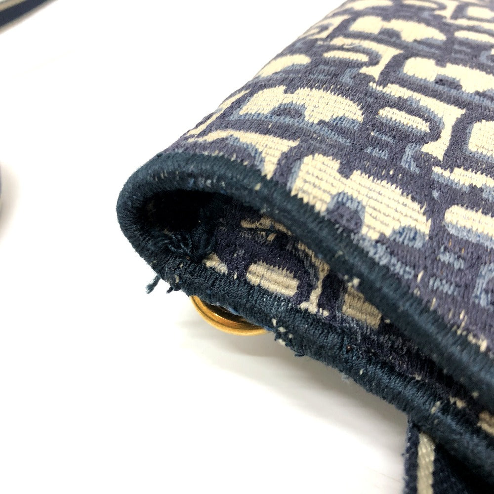 edge Christian Dior Oblique Embroidered Saddle Waist Bag Blue