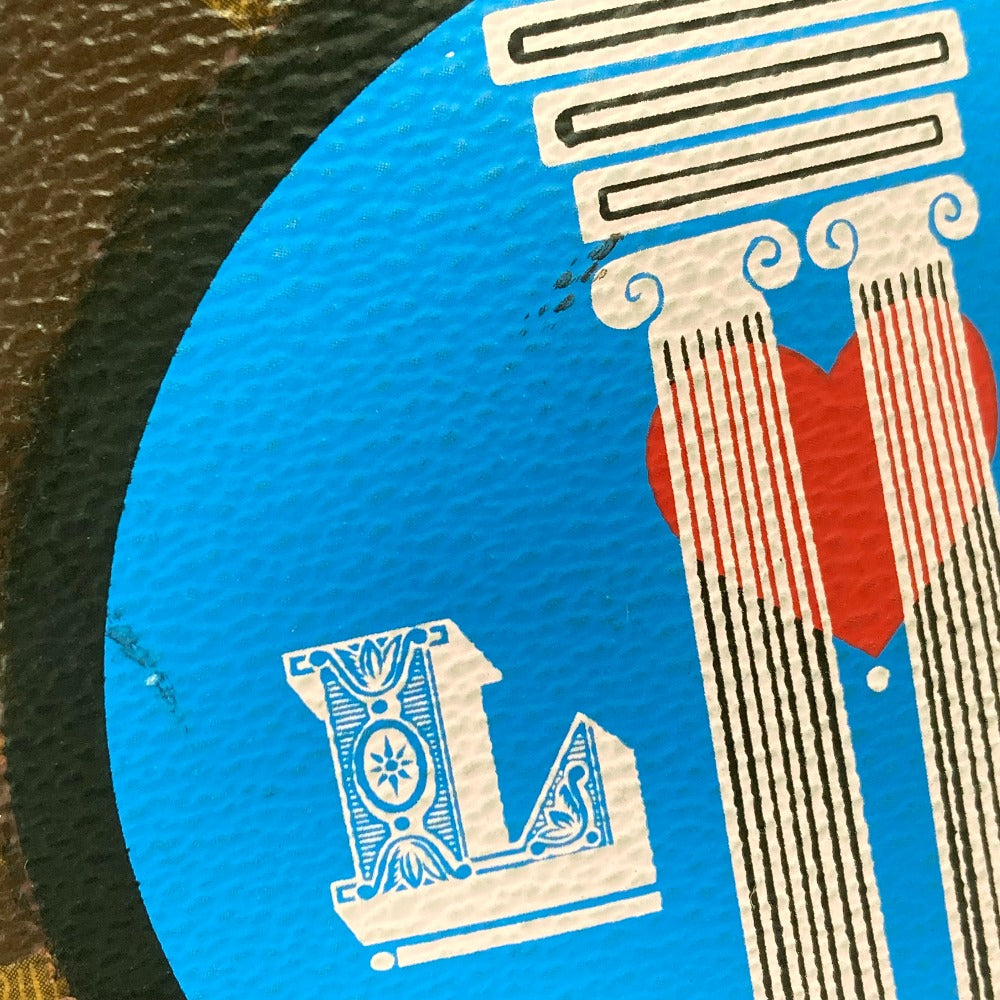 Close-up of a card with classical architecture design on a blue background
