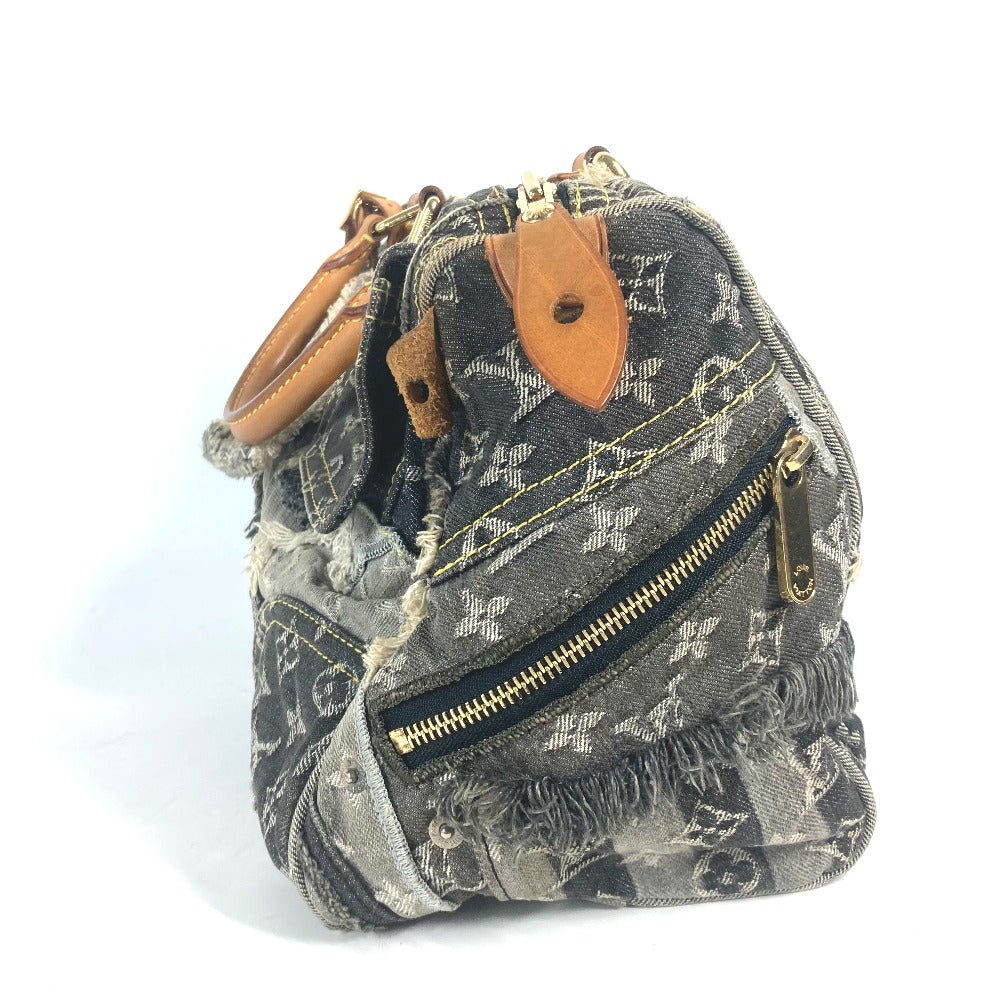 opposite side Louis Vuitton Denim Patchwork Speedy 30 Grey and blue