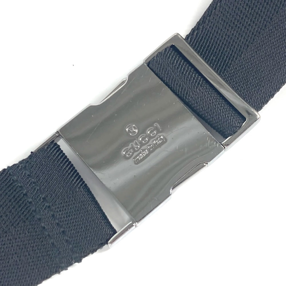 Navy belt with a silver buckle on a white background