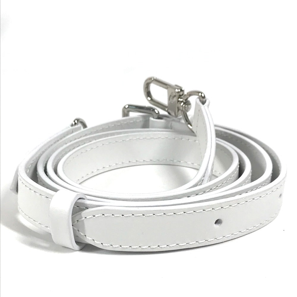 White leather dog leash with silver clasp on a white background