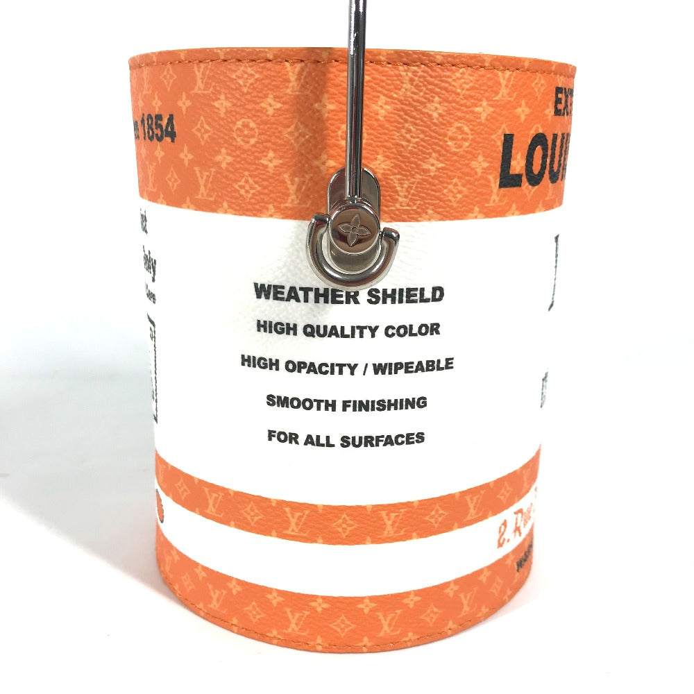 Orange and white can with a weather shield label on a white background