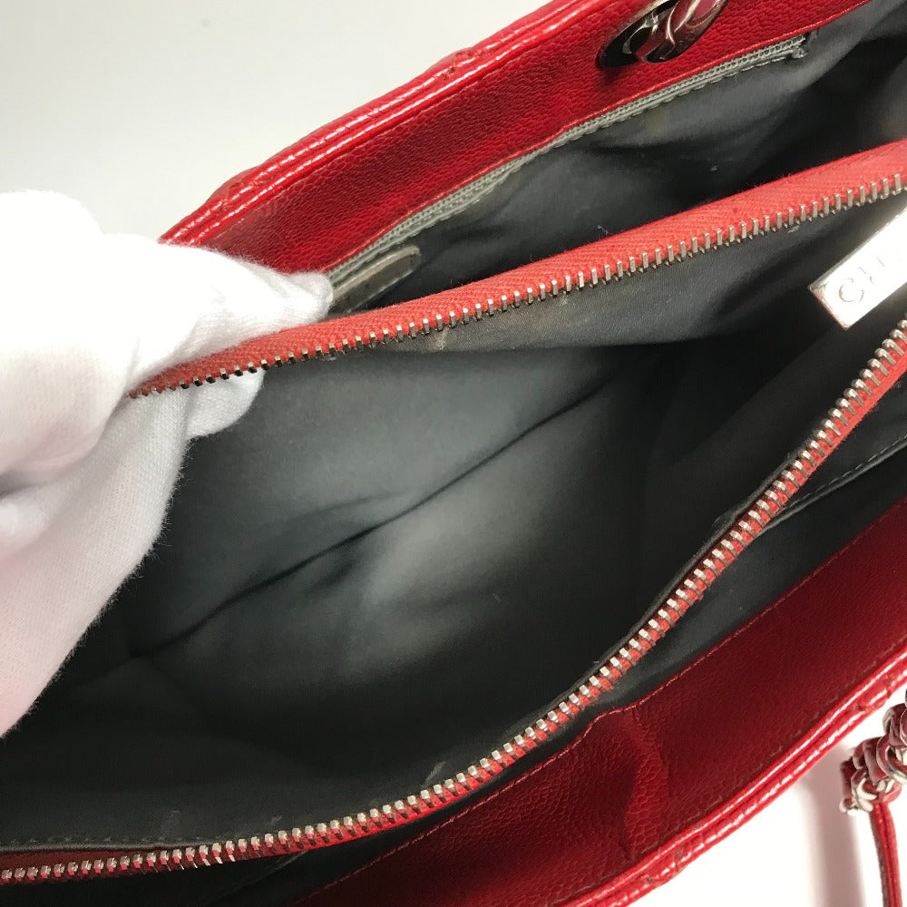 center pocket Chanel Caviar Quilted Grand Shopping Tote Red