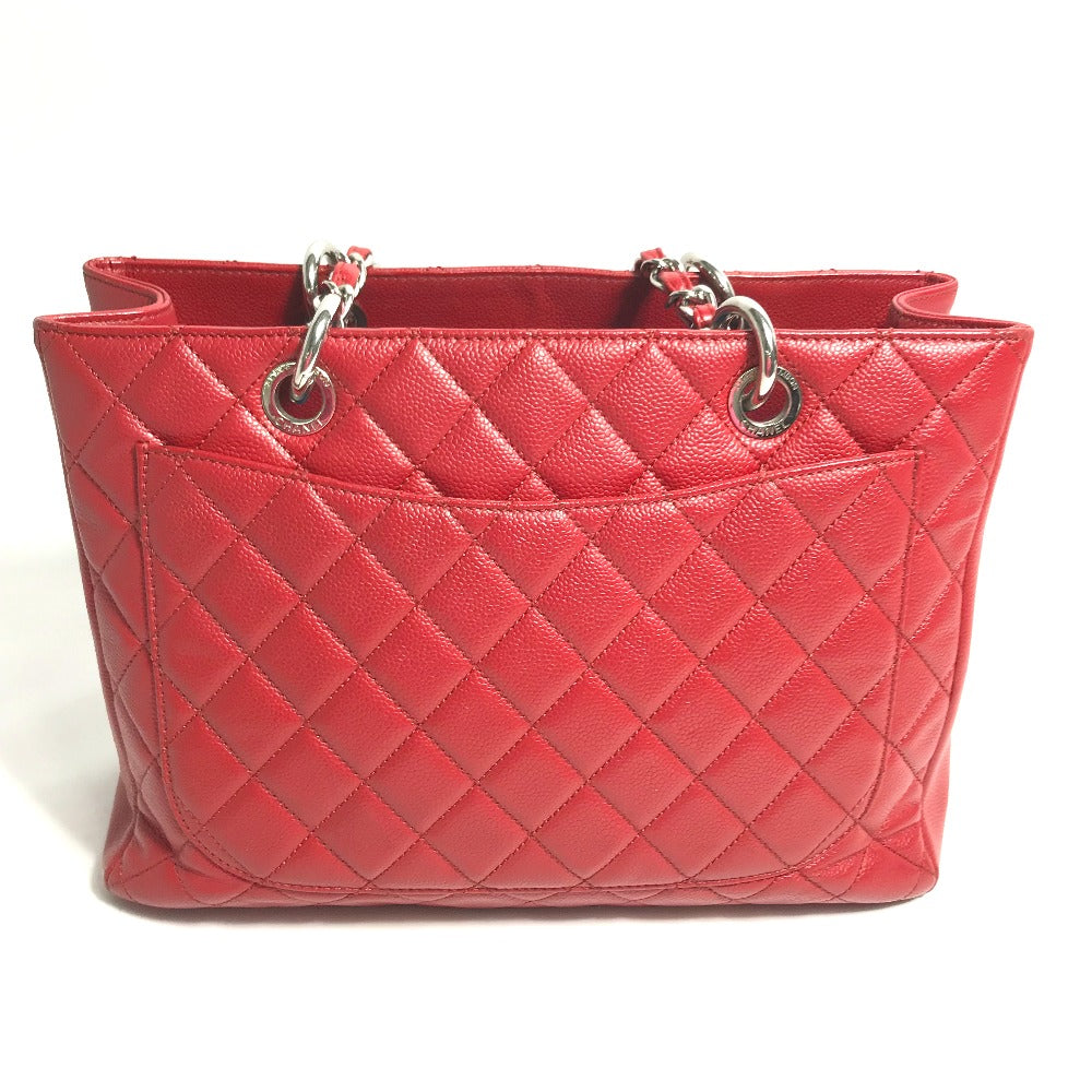 back Chanel Caviar Quilted Grand Shopping Tote Red