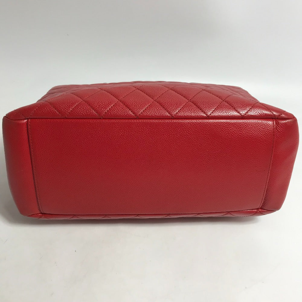bottom Chanel Caviar Quilted Grand Shopping Tote Red