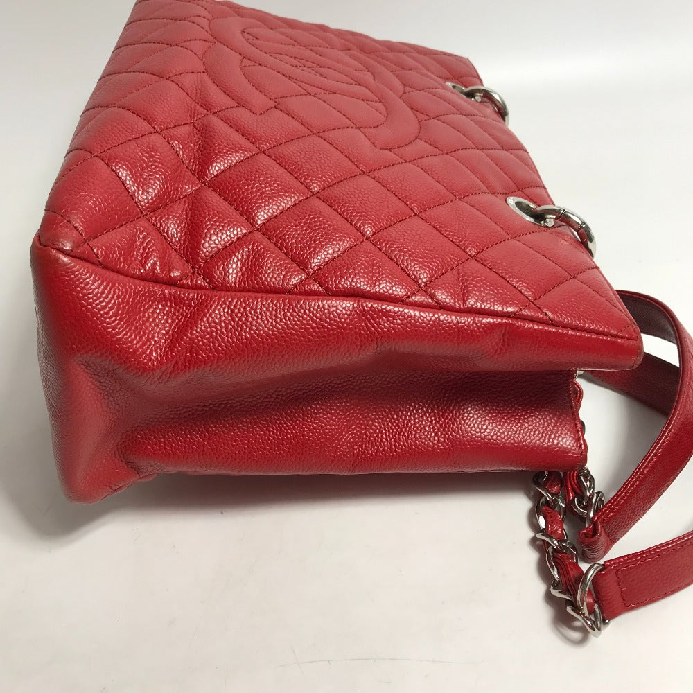 side Chanel Caviar Quilted Grand Shopping Tote Red