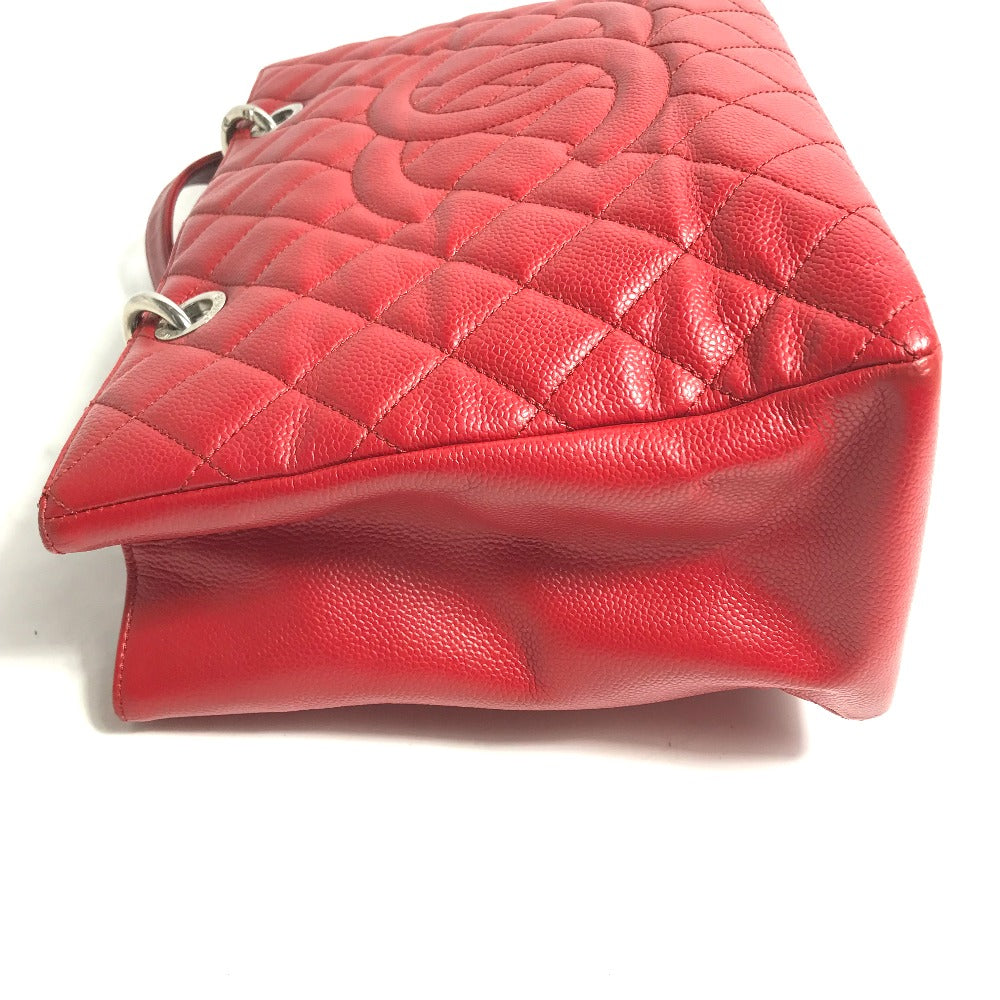 side Chanel Caviar Quilted Grand Shopping Tote Red