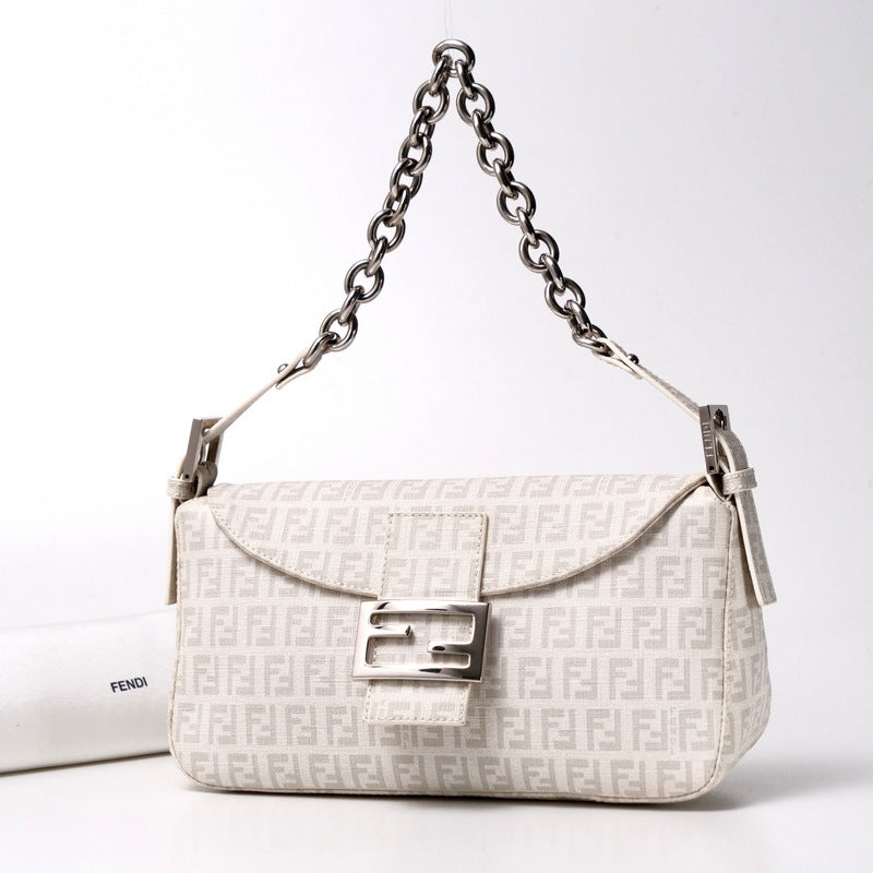 Fendi handbag with chain strap on a white background