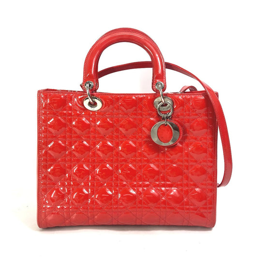 Christian Dior Patent Cannage Lady Dior Large Red