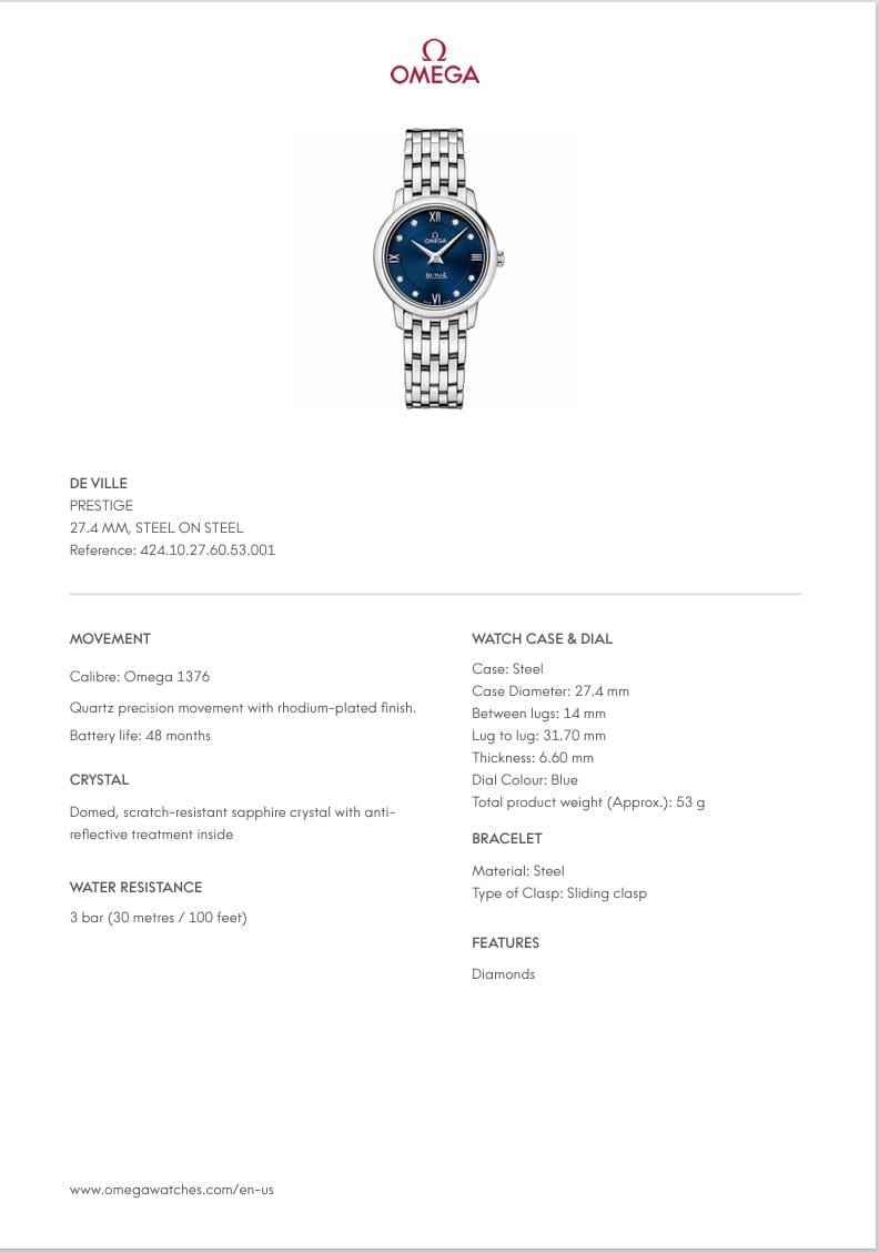 Omega De Ville Prestige 27.4mm Stainless Steel Watch | Pre-Owned