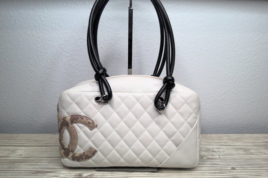 Pre-Loved Chanel Medium Ligne Cambon Bowling Bag with Python Trim