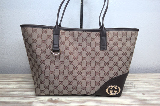 Pre-Loved Gucci New Britt Canvas Coated Monogram Tote