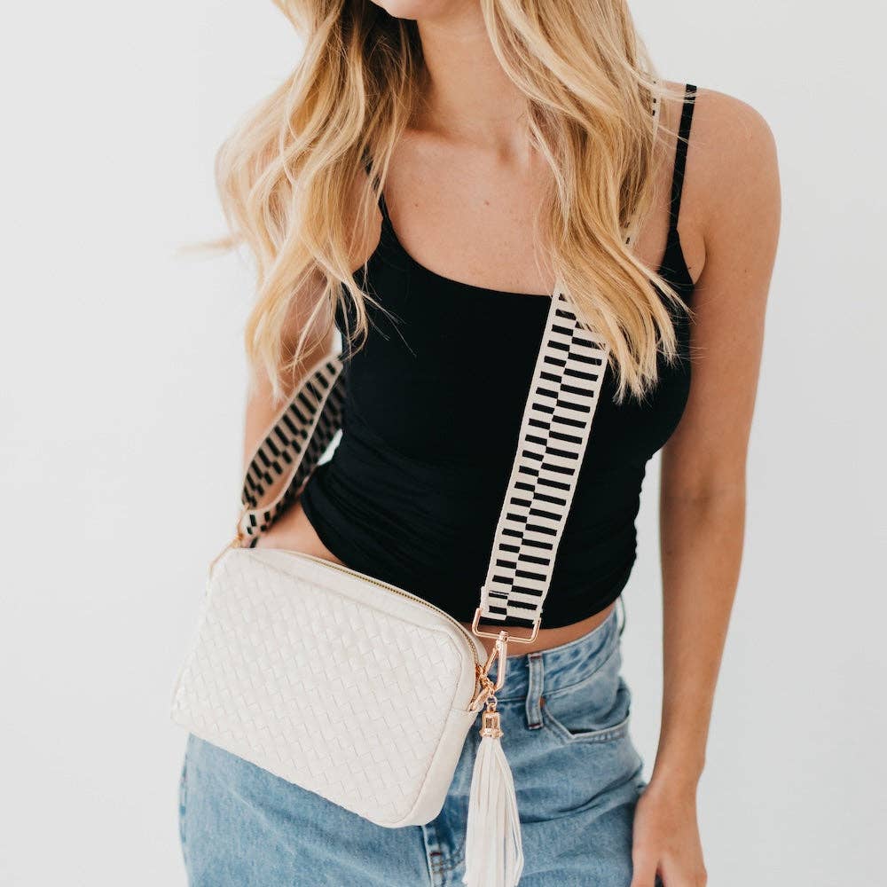 Woven Willow Camera Crossbody Bag – Vegan Leather | Adjustable Strap | Boutique | New Black