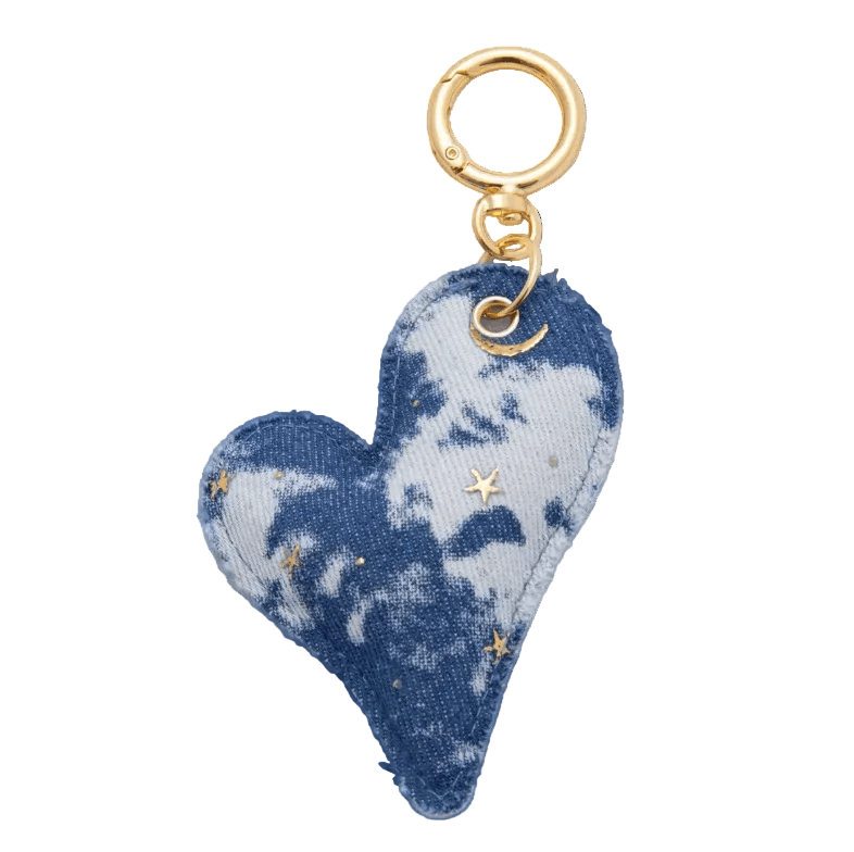 Heart-shaped keychain with gold clasp on a white background