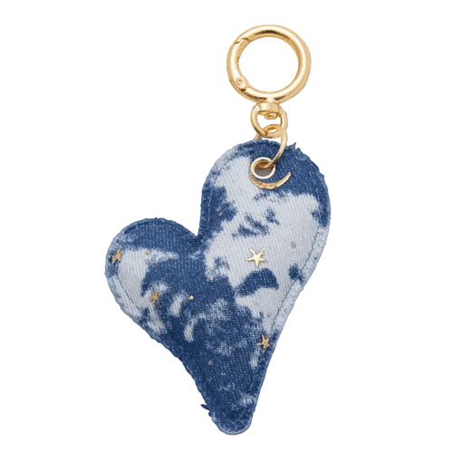 Heart-shaped keychain with gold clasp on a white background