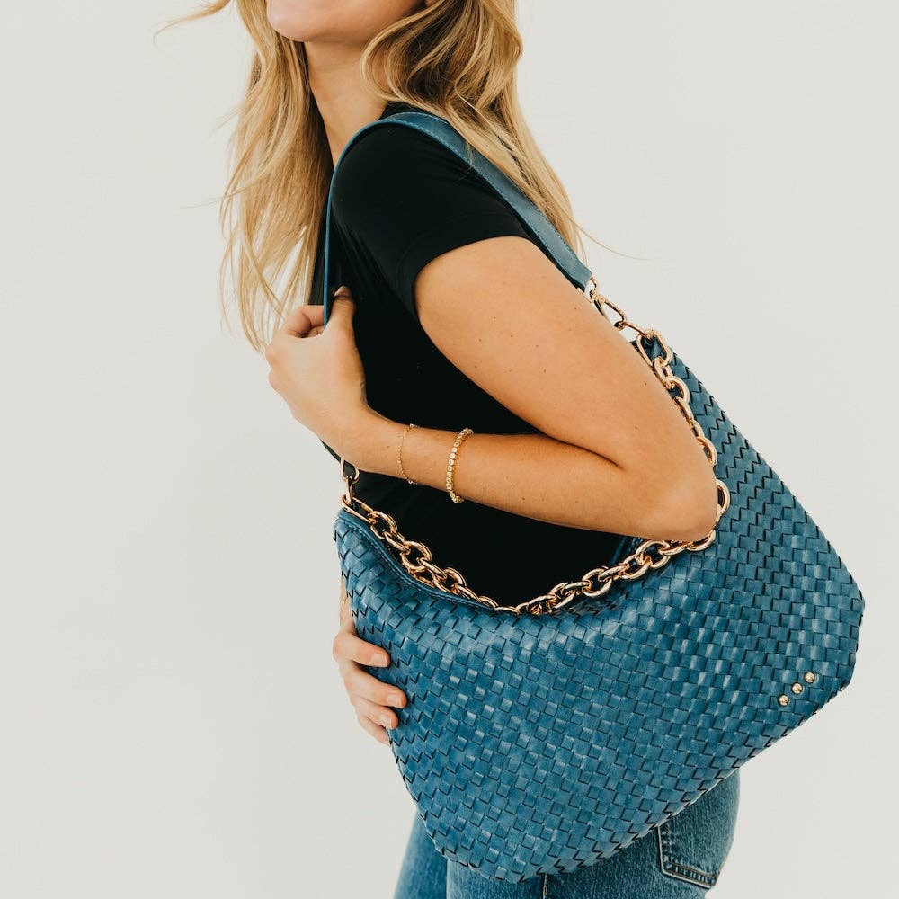 Sienna Slouchy Woven Shoulder Bag – Chain Detail | Boutique | New: Checkered Tan