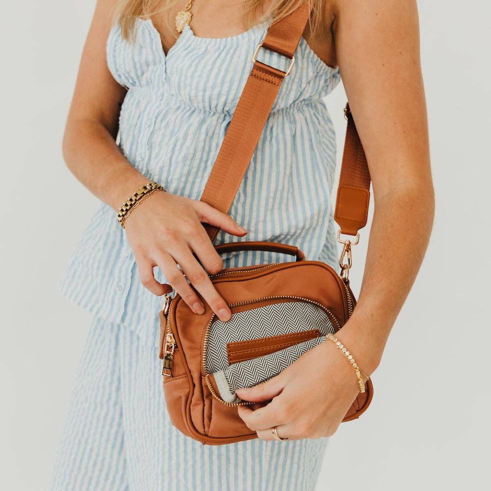 Nisha Nylon Crossbody Bag | Lightweight Everyday Bag | Boutique | New Brown