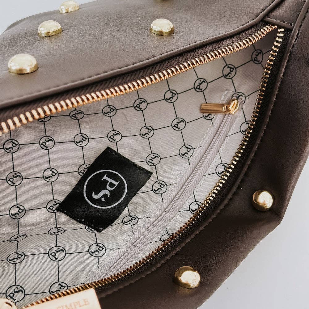 Gold Studded Westlyn Bum Bag – Black | Vegan Leather | Boutique | New