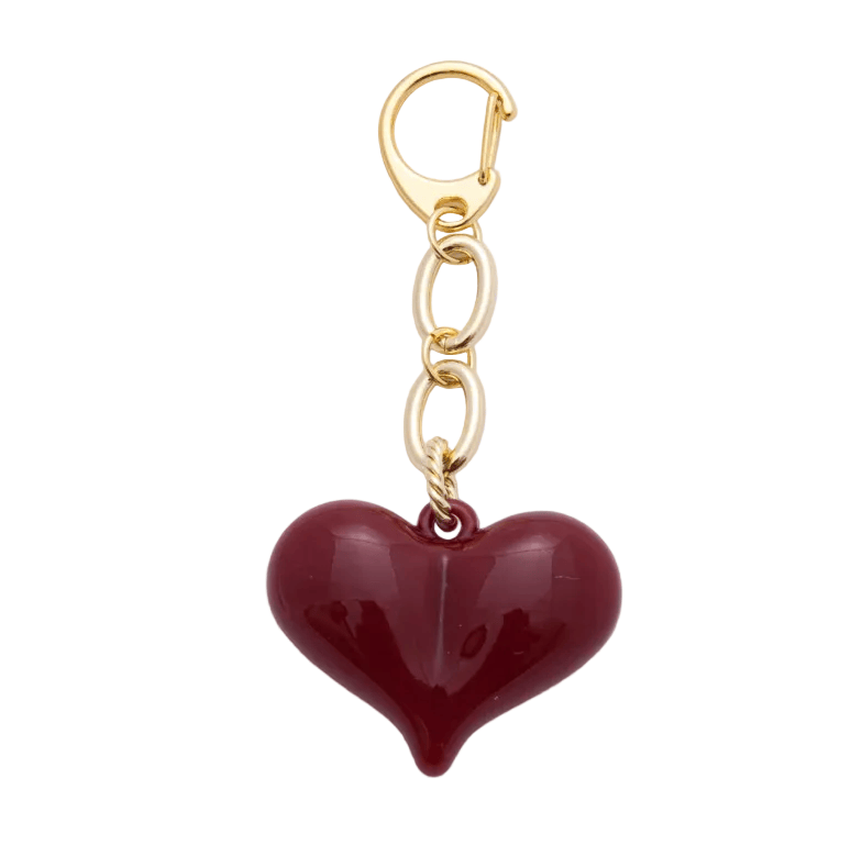 Crimson Red Heart Glass Bag Charm – Gold Filled Clip | Handcrafted Glass | Keychain & Purse Accessory