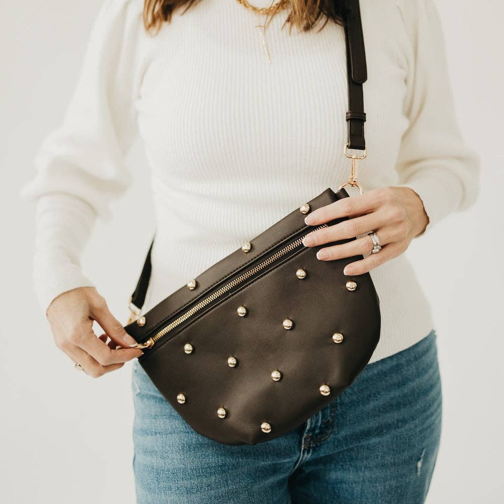 Gold Studded Westlyn Bum Bag – Black | Vegan Leather | Boutique | New