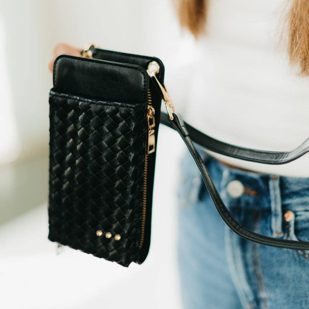 Woven Double Duty Phone Bag – Crossbody Wallet Phone Holder, Fuschia | Boutique | New