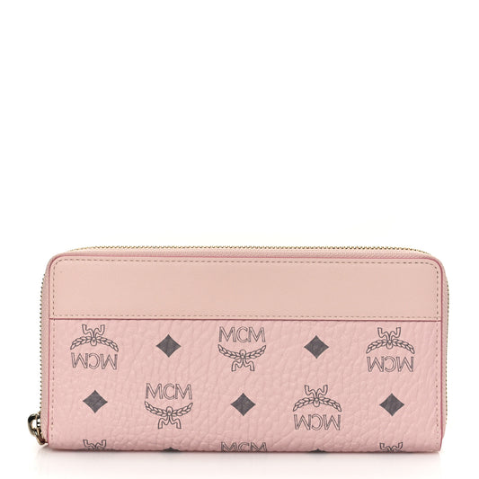 Pre-Loved MCM Visetos Large Zip Around Wallet Powder Pink