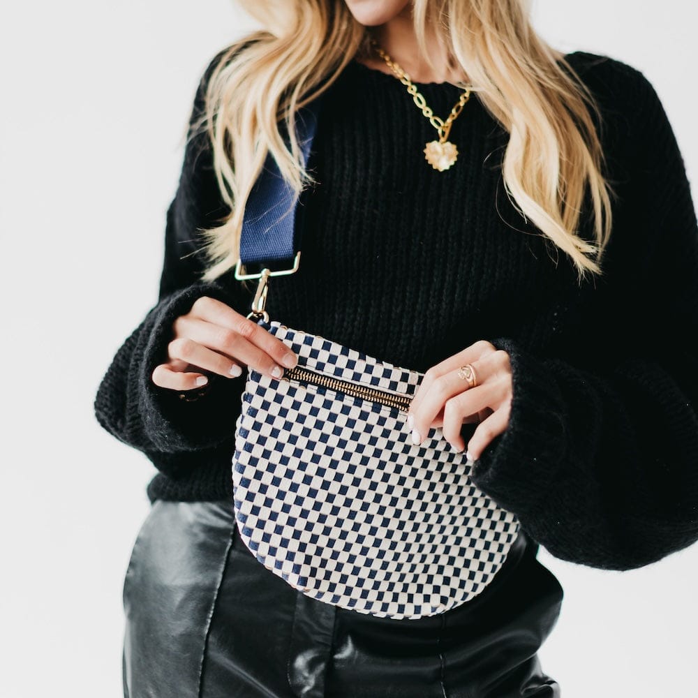 Westlyn Woven Bum Bag – Checkered Navy | Vegan Leather | New